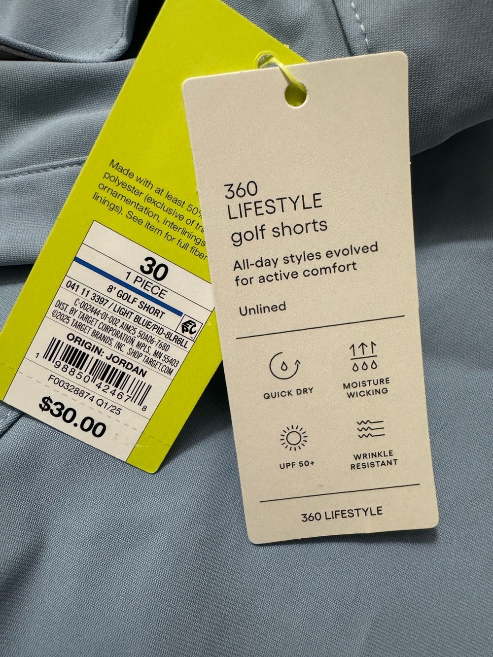 All In Motion Men’s 360 Lifestyle Golf Shorts Light Blue Size 30 - Picture 4 of 6